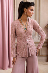 Champagne Rose Peplum With Pants Set