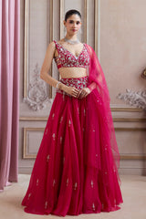 Magenta Organza Lehenga With Embroidered Belt