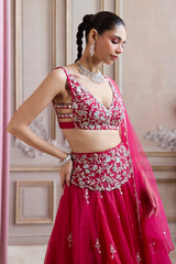 Magenta Organza Lehenga With Embroidered Belt
