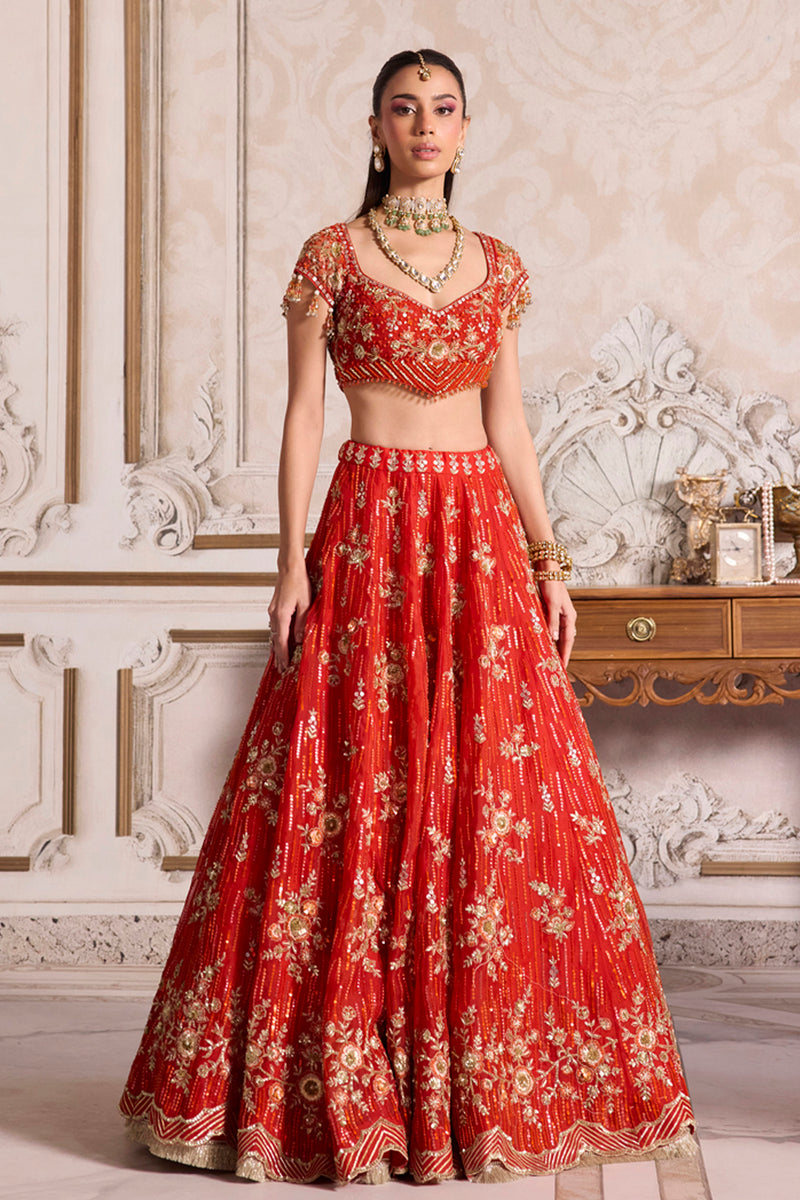Rust Organza Lehenga Set