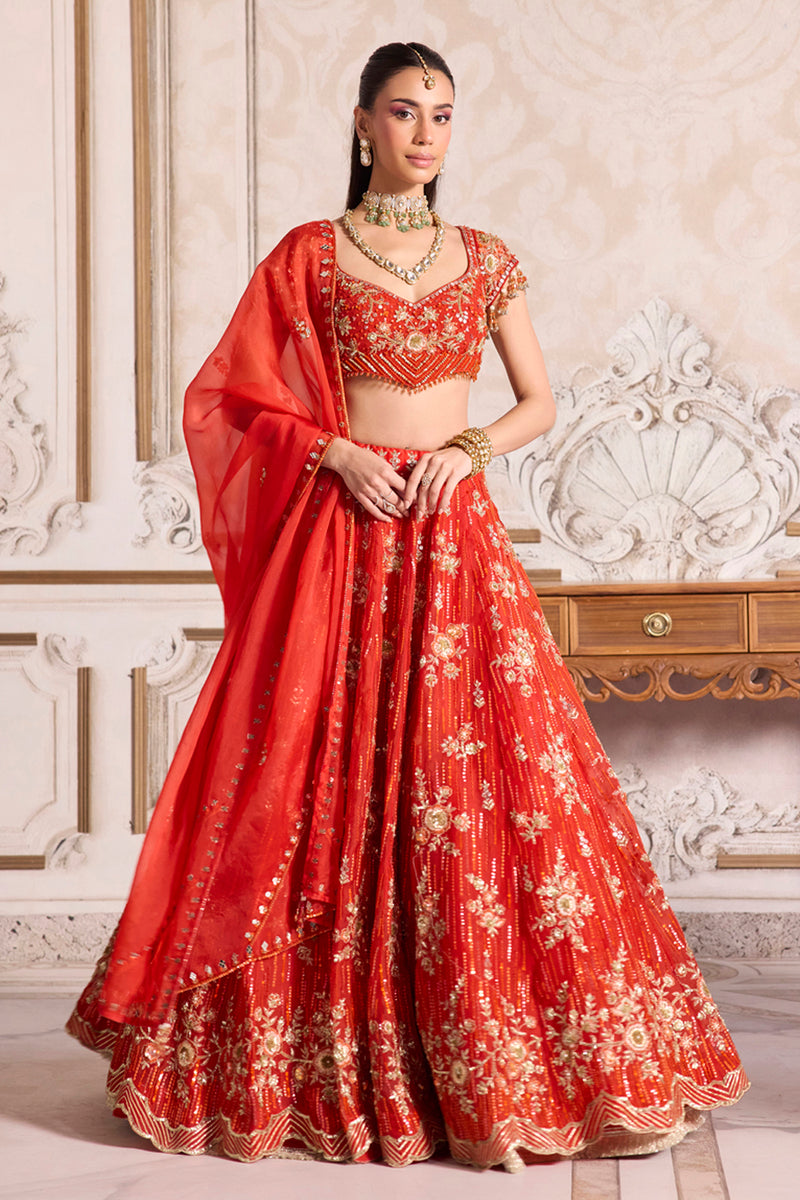 Rust Organza Lehenga Set