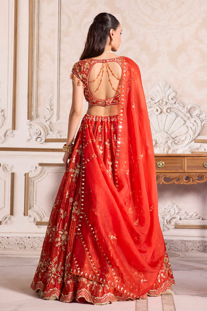 Rust Organza Lehenga Set
