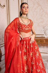 Rust Organza Lehenga Set