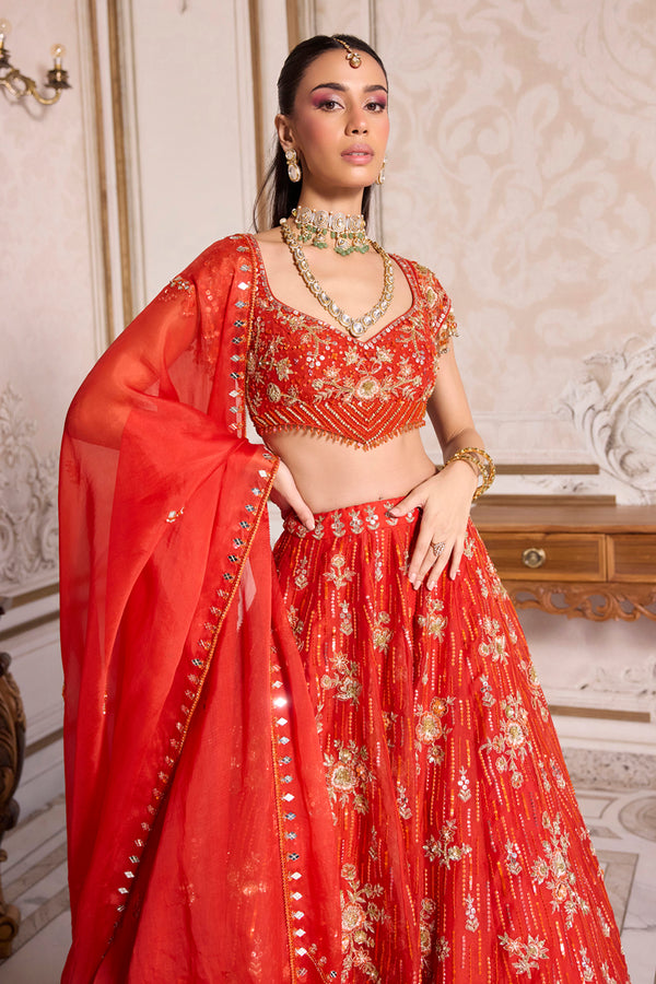 Rust Organza Lehenga Set