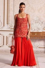 Rust Cutwork Kurta and Sharara Set