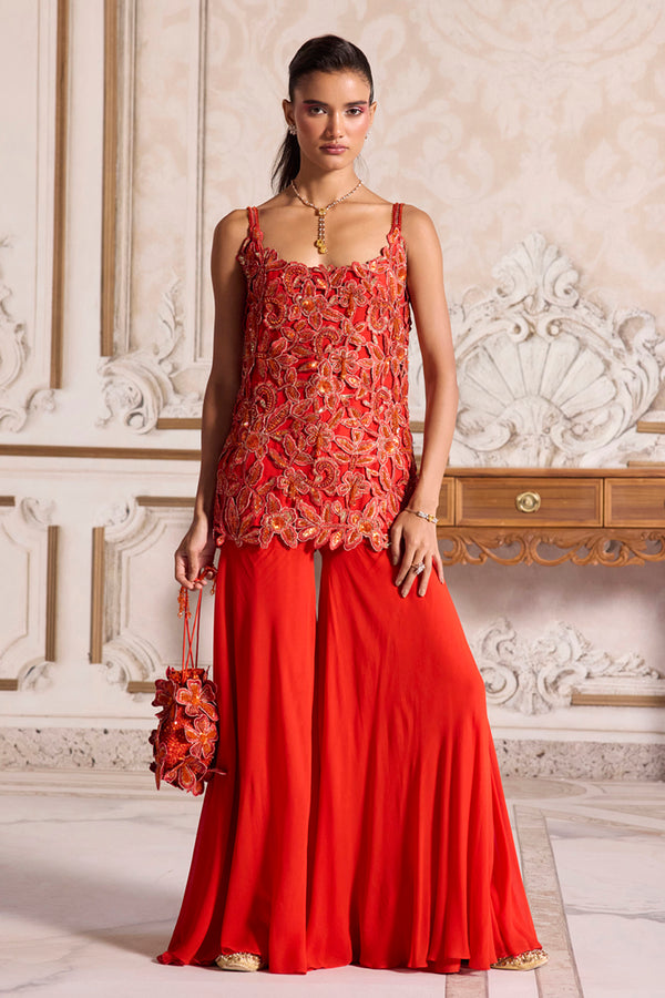 Rust Cutwork Kurta and Sharara Set