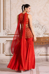 Rust Cutwork Peplum and Sharara Set