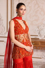 Rust Cutwork Peplum and Sharara Set