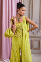 Neon Green Corset With Sharara Set