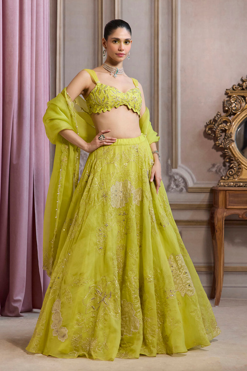 Neon Green Organza Lehenga Set
