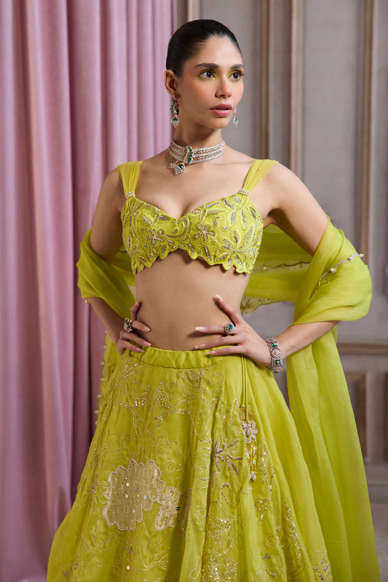 Neon Green Organza Lehenga Set