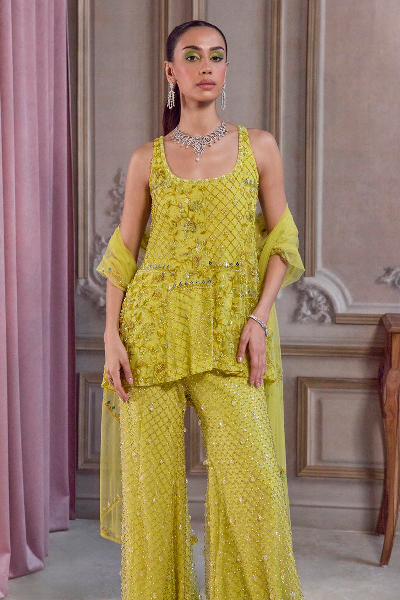 Neon Green Short Kurta and Pants Set