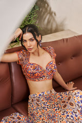 Moroccan Printed Blouse and Lehenga Set