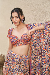 Moroccan Printed Blouse and Lehenga Set