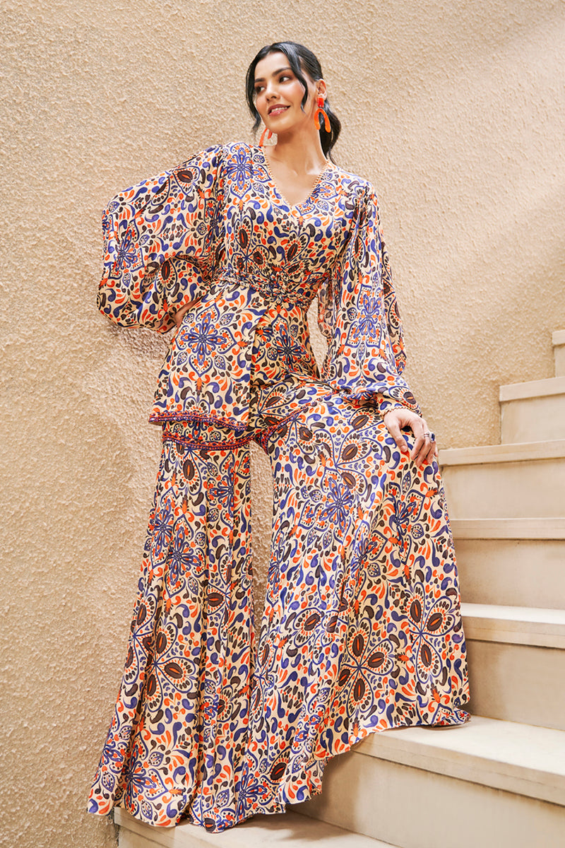 Moroccan Printed Peplum and Sharara Set