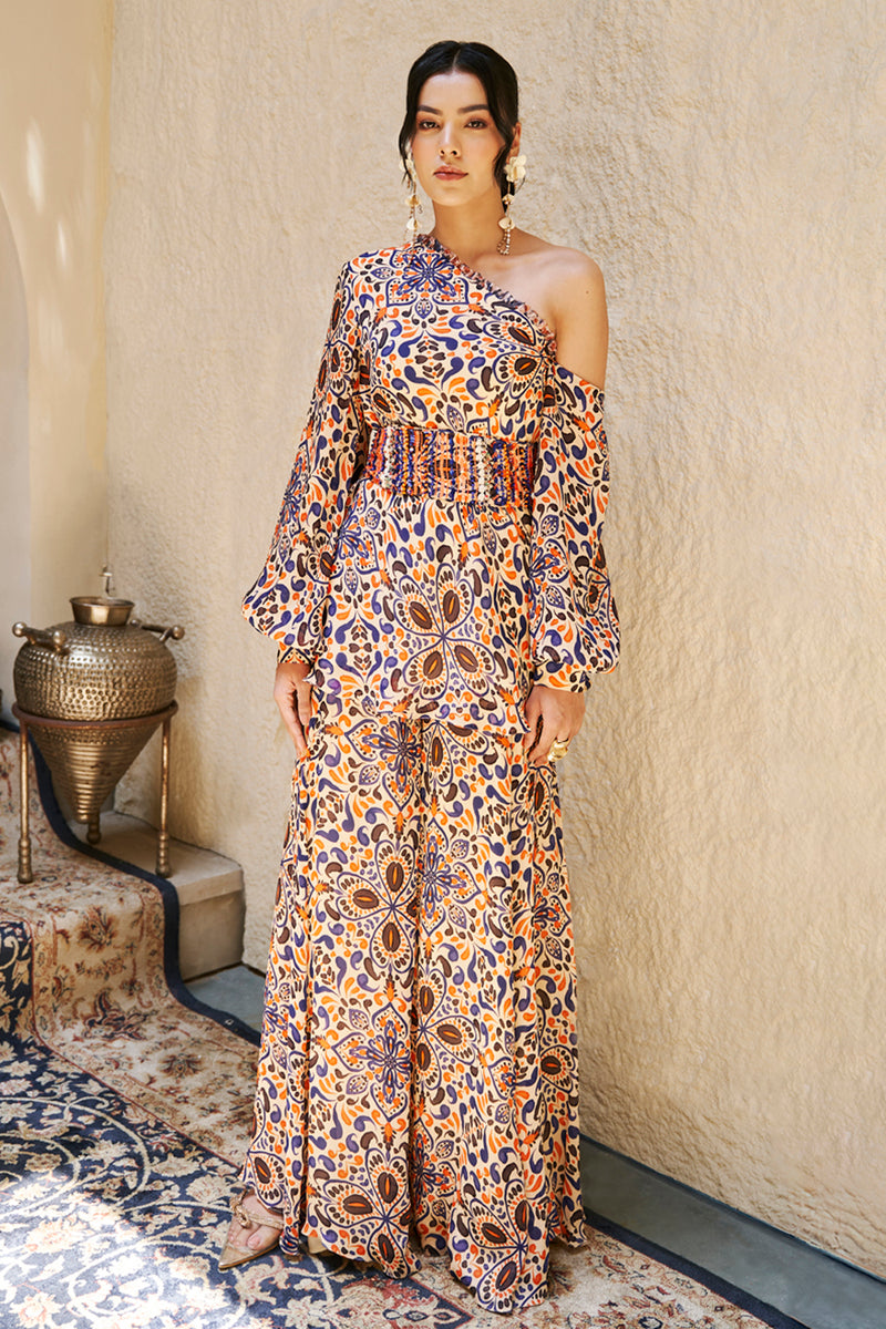 Moroccan Printed One Shoulder Top & Pants Set