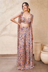 Moroccan Printed Bustier, Cape and Pants Set