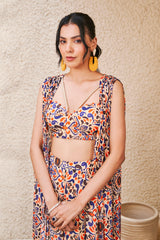 Moroccan Printed Bustier, Cape and Pants Set
