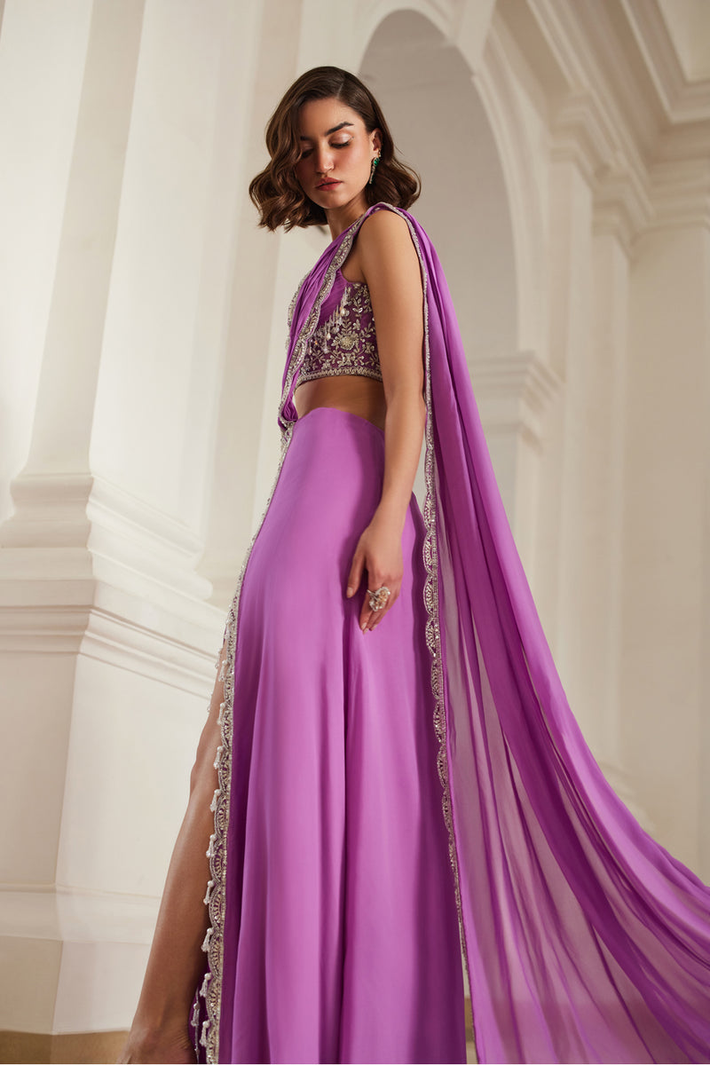 Bubblegum Pink Corset Slit Saree