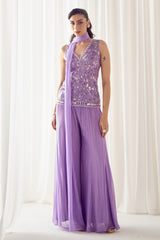 Lavender Fitted Kurta With Sharara Set