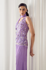 Lavender Fitted Kurta With Sharara Set