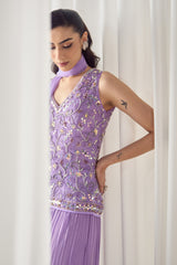 Lavender Fitted Kurta With Sharara Set