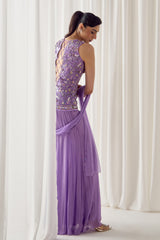 Lavender Fitted Kurta With Sharara Set