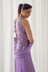 Lavender Fitted Kurta With Sharara Set