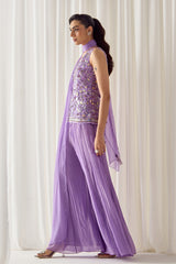 Lavender Fitted Kurta With Sharara Set