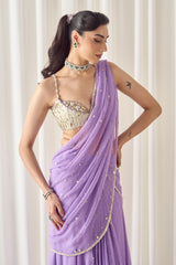 Lavender Pre-Stitched Saree With Blouse