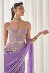Lavender Pre Stitched Saree With Corset