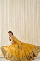 Mustard Peplum and Lehenga Set