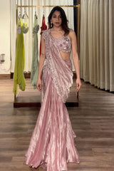 Champagne Rose Pre-Draped Saree
