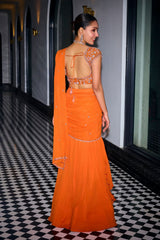 Orange Pre-Draped Saree