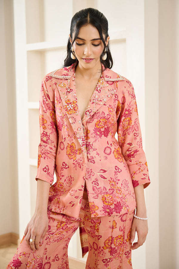Pink Floral Print Wrap-Tie Co-ord Set