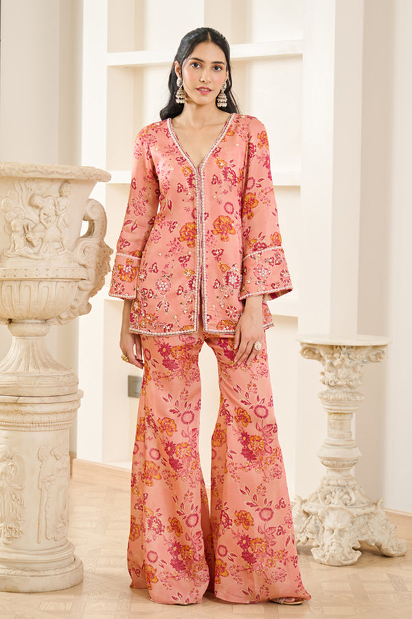 Pink Floral Print Co-ord Kurta Set