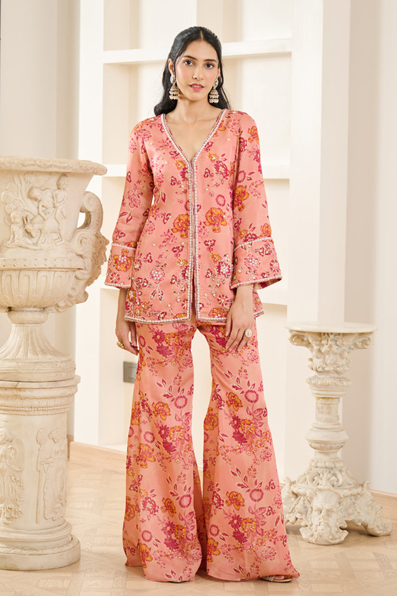 Pink Floral Print Co-ord Kurta Set