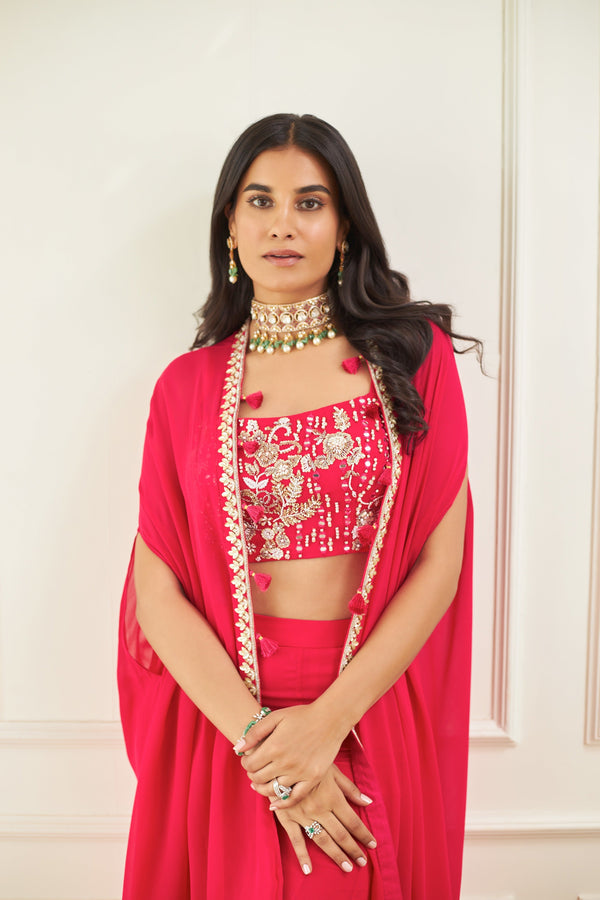 Hot Pink Cape, Bustier and Flared Pants Set