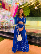 Sakshi in Ink Blue Sharara and Cape Set