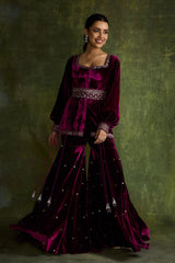 Mulberry Velvet Peplum and Sharara Set