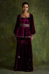 Mulberry Velvet Peplum and Sharara Set