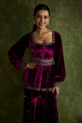 Mulberry Velvet Peplum and Sharara Set