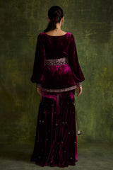 Mulberry Velvet Peplum and Sharara Set