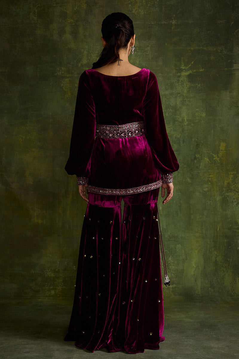 Mulberry Velvet Peplum and Sharara Set