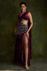 Mulberry Velvet Slit Pre-Draped Saree