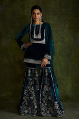 Teal Velvet Sharara Set