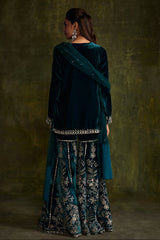 Teal Velvet Sharara Set