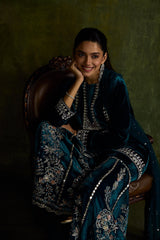 Teal Velvet Sharara Set