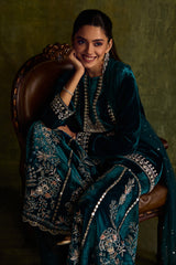 Teal Velvet Sharara Set