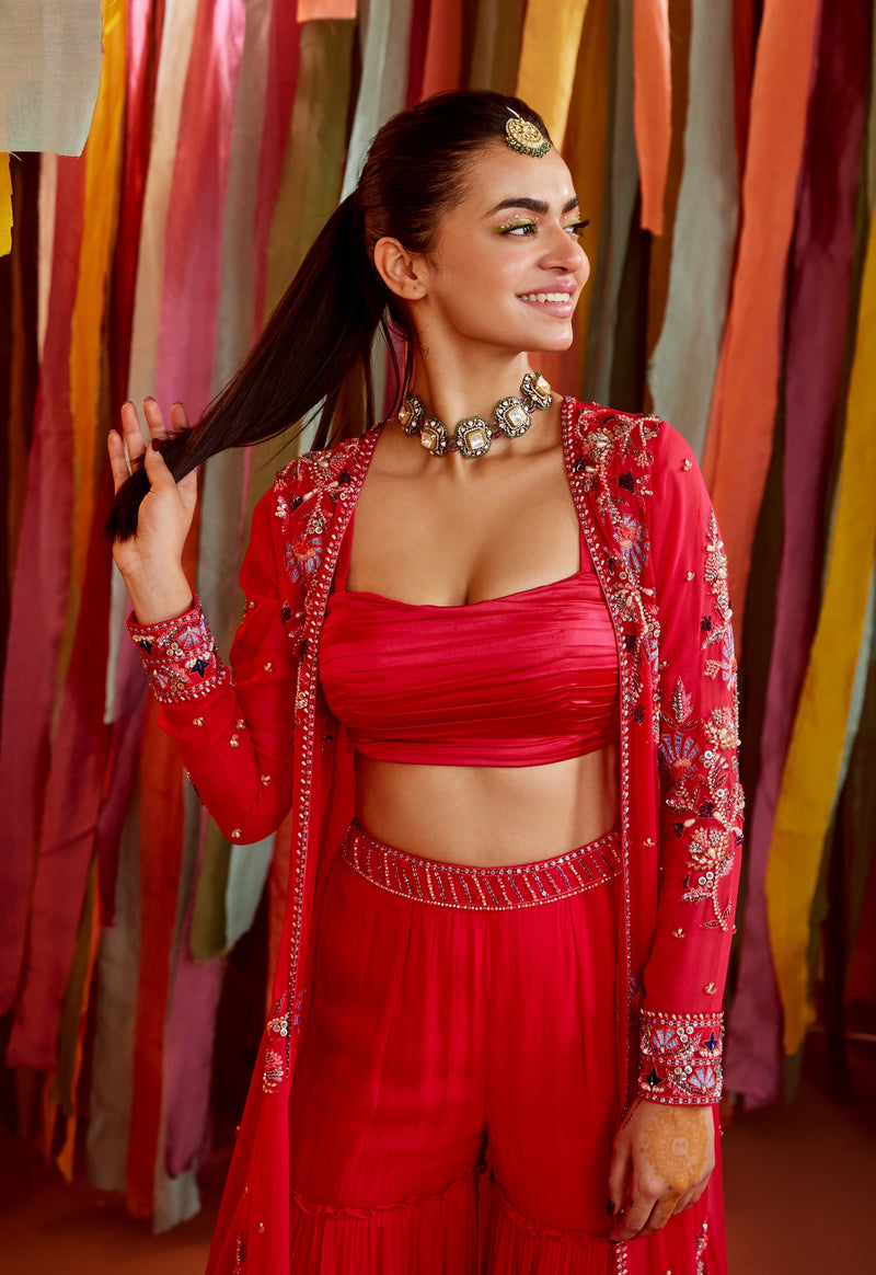 SANYA IN HOT PINK THREAD EMBROIDERED CAPE SET